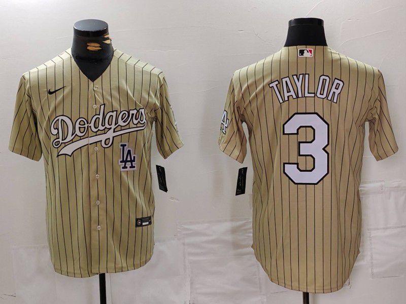 Men Los Angeles Dodgers #3 Taylor yellow Stripe Game 2024 Nike MLB Jersey style 5->los angeles dodgers->MLB Jersey